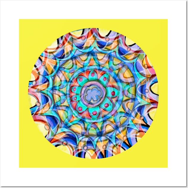 Color Star Mandala - V1 on Yellow Wall Art by Ocztos Design